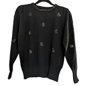 Vintage Courtney Rhodes Angora Lambswool Sweater Black Sequin Women's S